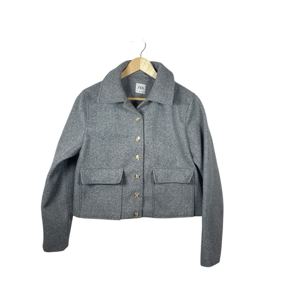 Zara Women’s Short Button Front Collared Coat in Grey Size L - Picture 9 of 14